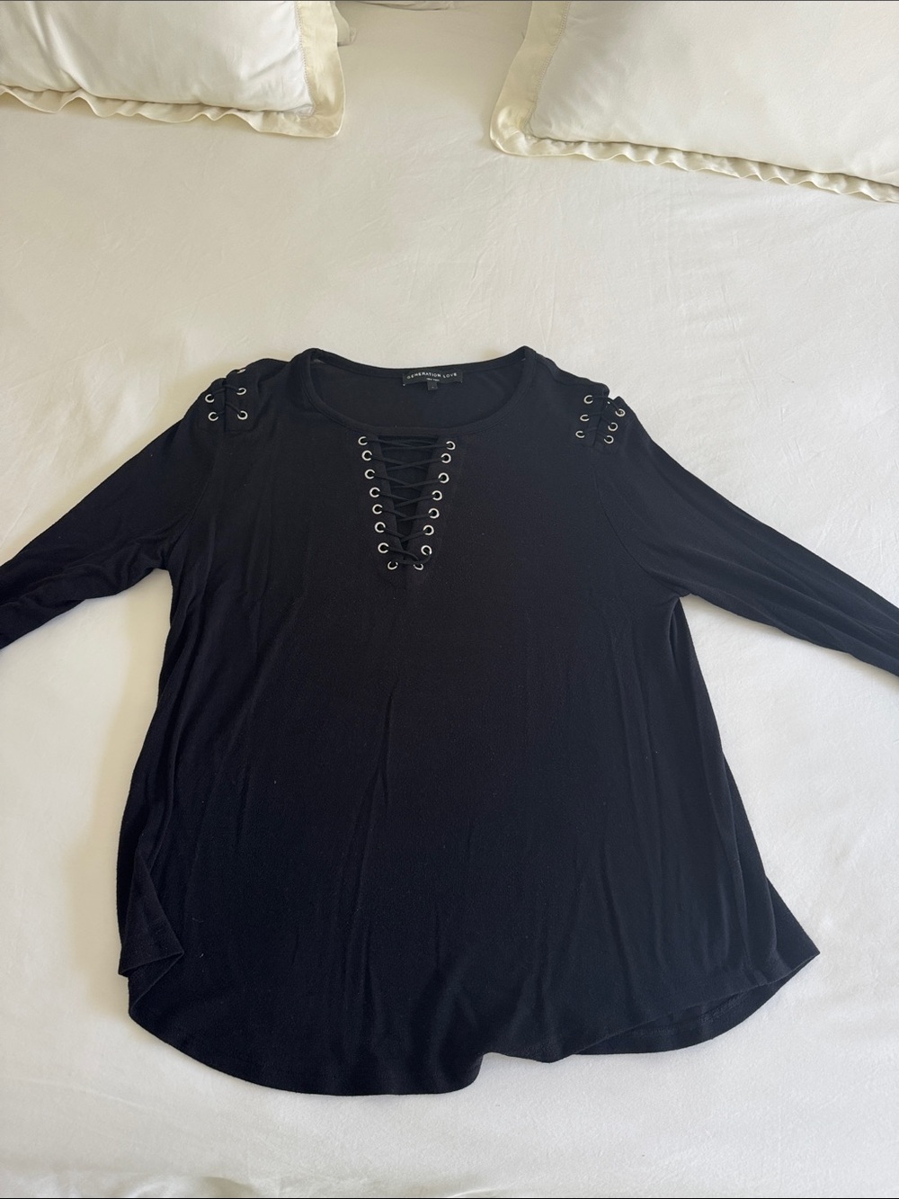 Generation Love Black Lace-Up Eyelet Long-Sleeve Tee